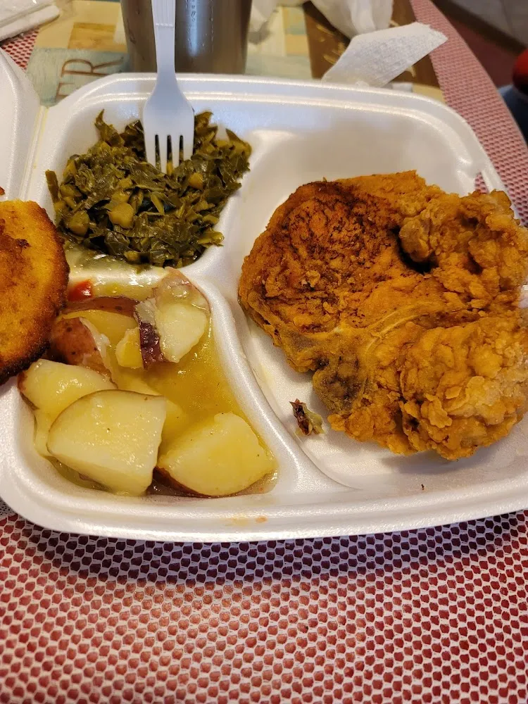 Fried Pork Chop Greens Potatoes